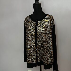 JM Collection Black and Gold Textured Cardigan